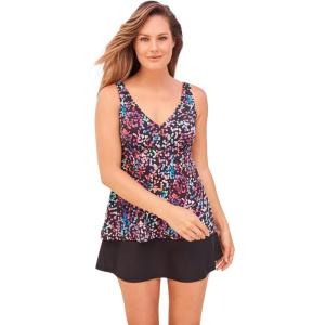 Swimsuits For All Swim 365 Women’s Plus Size Flowy Tankini Top(Party Multi)