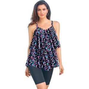 Swimsuits For All Swim 365 Women’s Plus Size Mesh Double-Tier Tankini Top(Purple Galaxy)