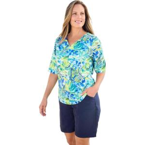 Swimsuits For All Swim 365 Women’s Plus Size Three-Quarter Sleeve Swim Tee(Royal Copacabana)