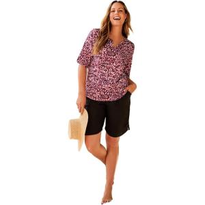 Swimsuits For All Swim 365 Women’s Plus Size Three-Quarter Sleeve Swim Tee(Sunset Sea Glass)