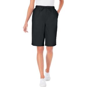 Woman Within Plus Size Drawstring Denim Short(Black)