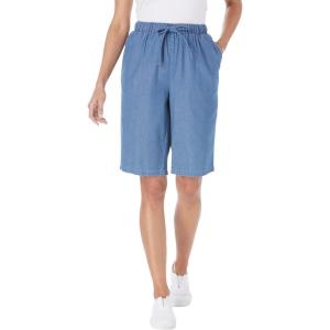 Woman Within Plus Size Drawstring Denim Short(Light Wash)