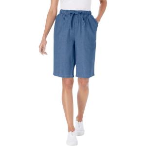 Woman Within Plus Size Drawstring Denim Short(Stonewash)