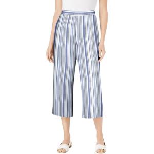 Woman Within Plus Size Linen Capri (Petite Available)(Deep Cobalt Stripe)