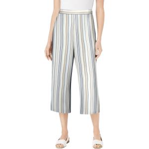 Woman Within Plus Size Linen Capri (Petite Available)(Natural Khaki Stripe)