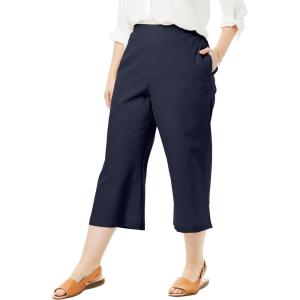 Woman Within Plus Size Linen Capri (Petite Available)(Navy)
