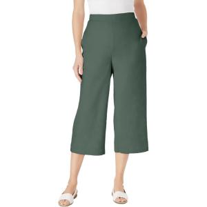 Woman Within Plus Size Linen Capri (Petite Available)(Pine)