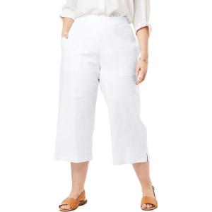 Woman Within Plus Size Linen Capri (Petite Available)(White)