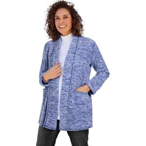 Woman Within Plus Size Microfleece Cardigan Shawl Collar Oversized Long Open Jacket(Evening Blue Marled)