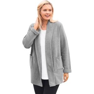 Woman Within Plus Size Microfleece Cardigan Shawl Collar Oversized Long Open Jacket(Medium Heather Grey)