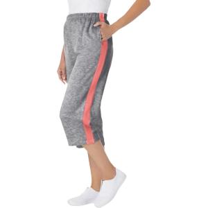 Woman Within Plus Size Petite Side-Stripe Cotton French Terry Capri(Medium Heather Grey Sweet Coral)