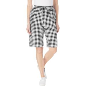 Woman Within Plus Size Seersucker Short(Black Gingham)