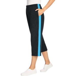 Woman Within Plus Size Side-Stripe Cotton French Terry Capri(Heather Charcoal Paradise Blue)