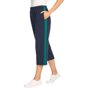 Woman Within Plus Size Side-Stripe Cotton French Terry Capri(Navy Waterfall)