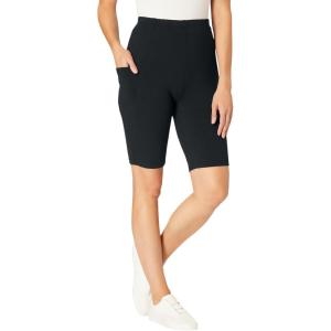 Woman Within Plus Size Stretch Cotton Pocket Bike Short(Black)