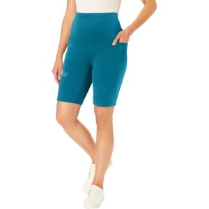 Woman Within Plus Size Stretch Cotton Pocket Bike Short(Deep Teal)