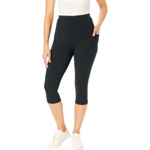 Woman Within Plus Size Stretch-Cotton Knit Pull-On Pocket Capri Leggings(Heather Charcoal)