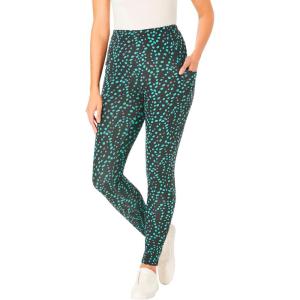 Woman Within Plus Size Stretch-Cotton Knit Pull-On Pocket Capri Leggings(Waterfall Dots)