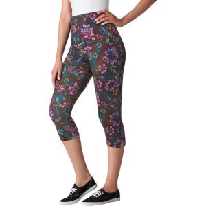 Woman Within Plus Size Stretch-Cotton Knit Pull-On Printed Capri Leggings(Chocolate Batik)