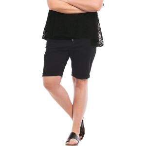ellos Plus Size Button-Front Denim Shorts(Black)