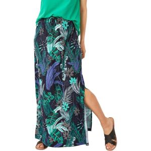 ellos Plus Size Knit Maxi Skirt(Black Tropical Print)
