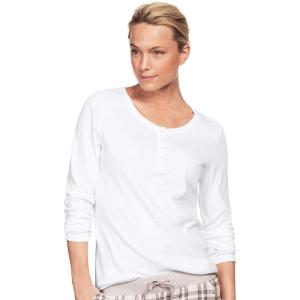 ellos Plus Size Long Sleeve Henley Sleep Tee(White)