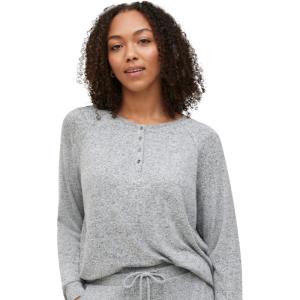 ellos Plus Size Marled Henley Lounge Top(Marled Grey)