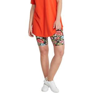 ellos Plus Size Stretch Knit Bike Shorts(Black Multi Floral Print)