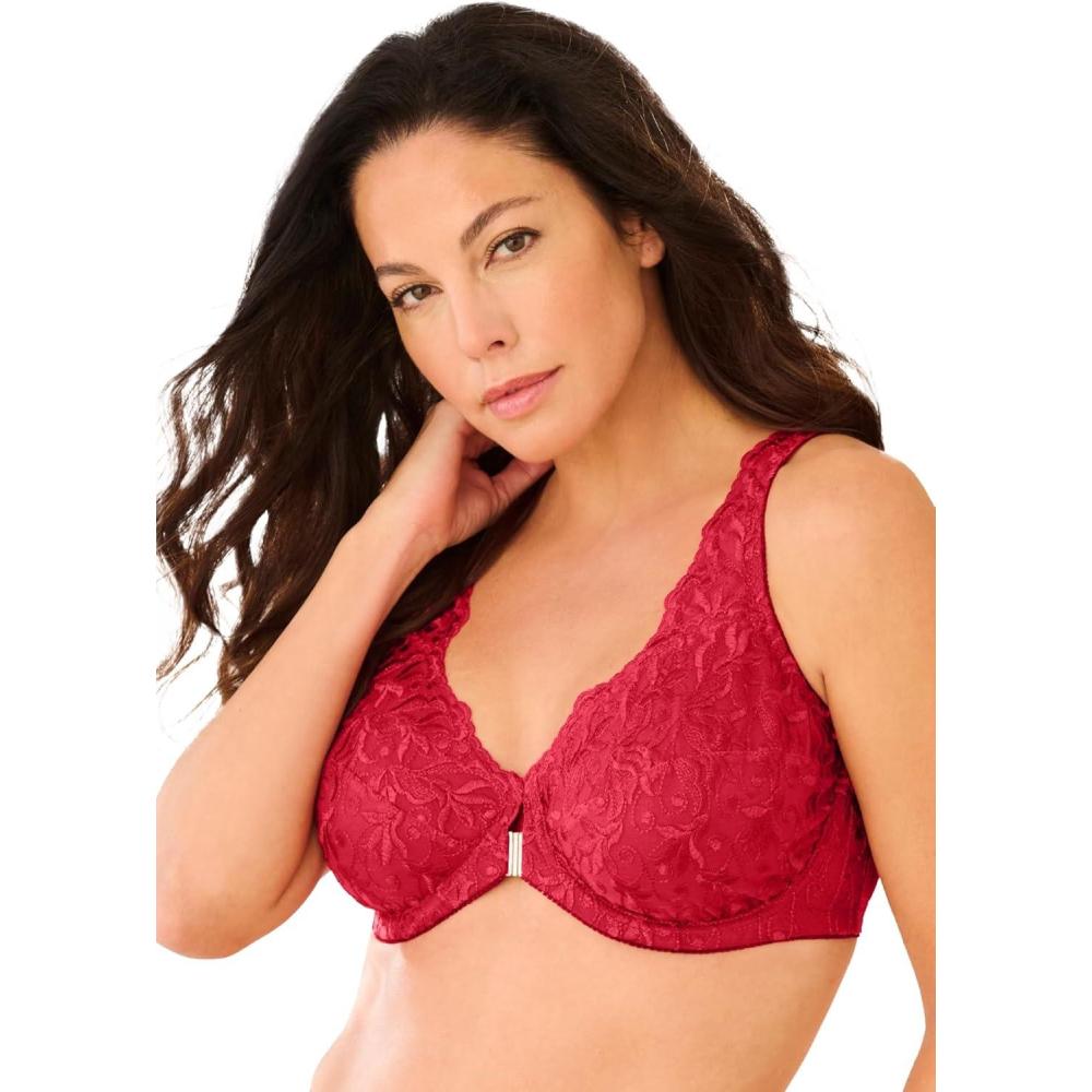 imageAmoureuse Womens Plus Size Embroidered FrontClose Underwire BraClassic Red