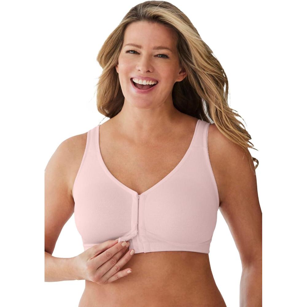 imageComfort Choice Womens Plus Size Front Hook Wireless Breathe BraShell Pink