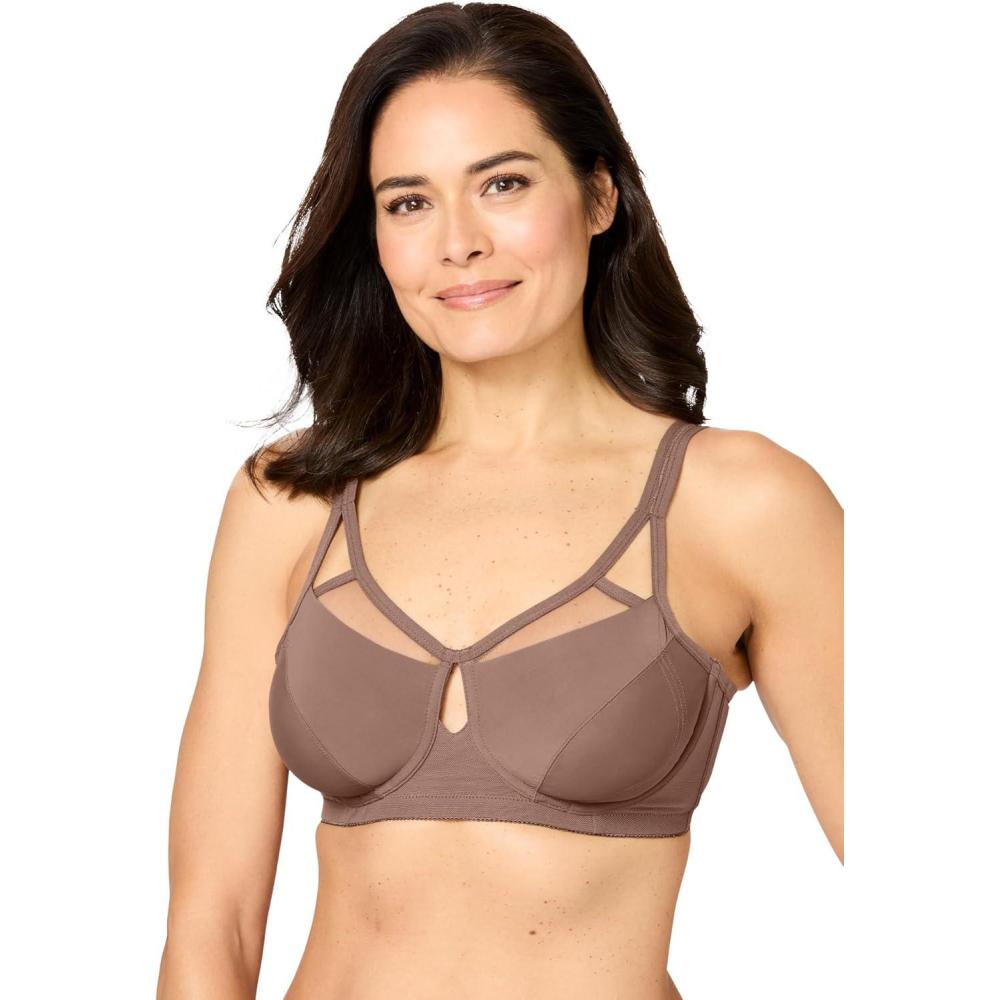 imageComfort Choice Womens Plus Size Full Coverage Mesh Side Wire BraMocha Nude