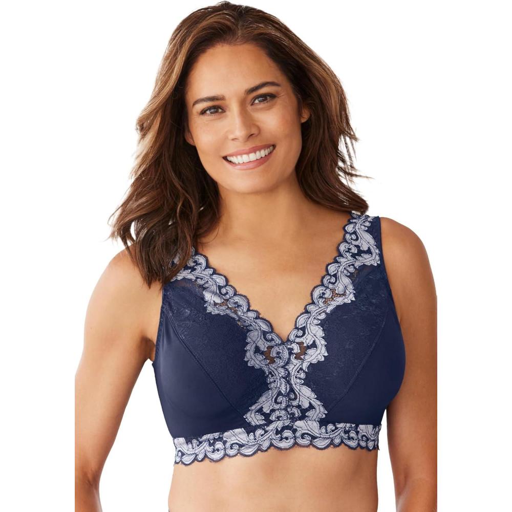 imageComfort Choice Womens Plus Size Lace Leisure BraletteNavy