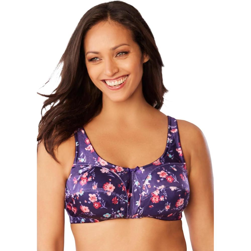 imageComfort Choice Womens Plus Size Satin Wireless Comfort BraRich Violet Floral