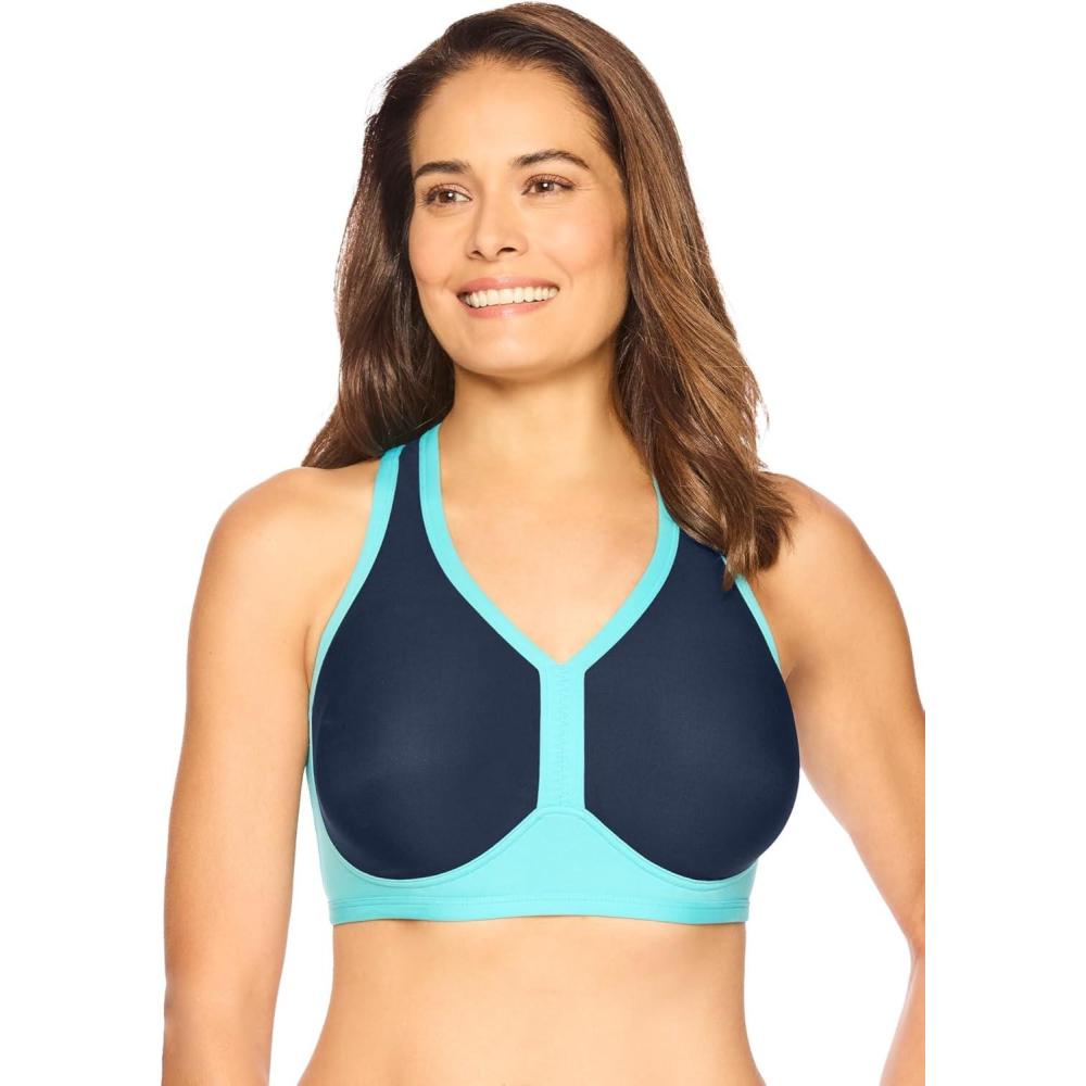 imageComfort Choice Womens Plus Size VNeck Colorblock Sports BraNavy