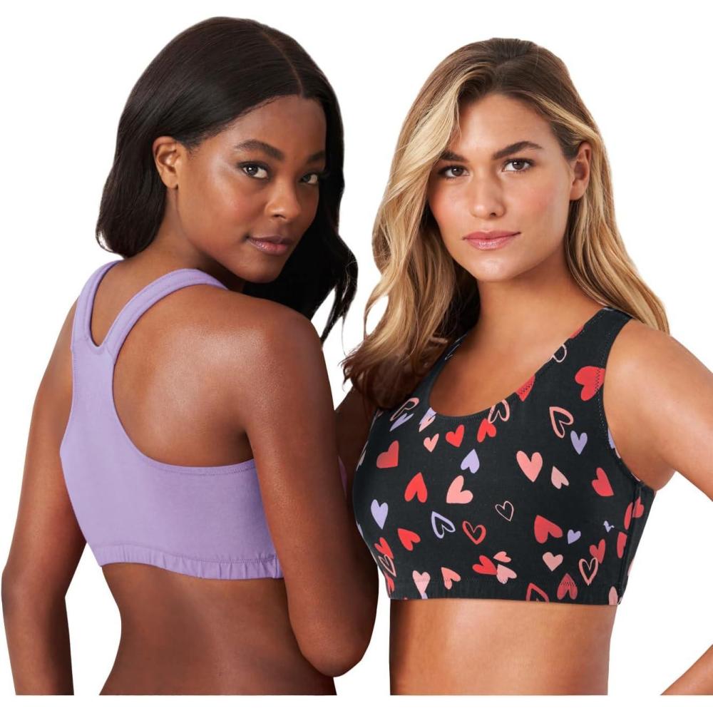 imageComfort Choice Womens Plus Size Wireless Sport Bra 2PackBlack Tossed Hearts
