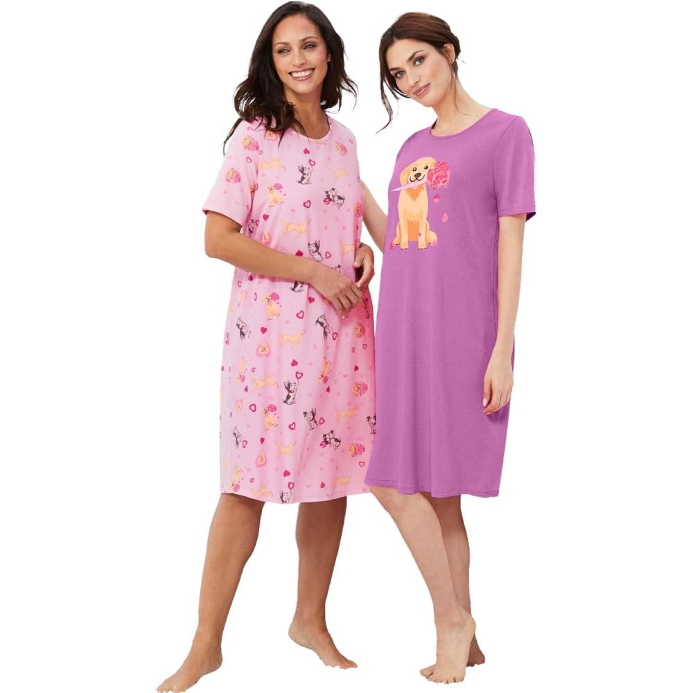 imageDreams ampamp Co Plus Size 2Pack ShortSleeve SleepshirtPretty Orchid Roses