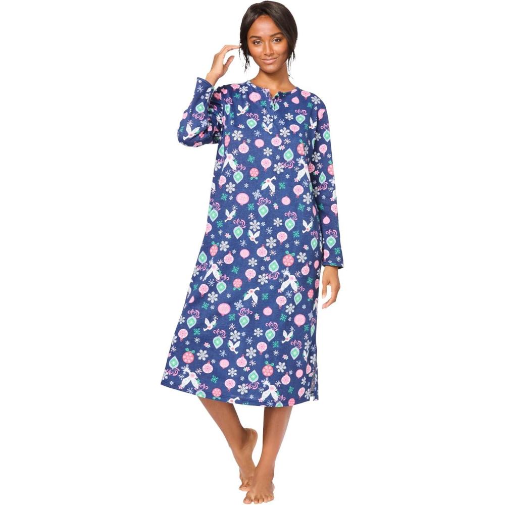 imageDreams ampamp Co Plus Size LongSleeve Henley Print SleepshirtEvening Blue Dove