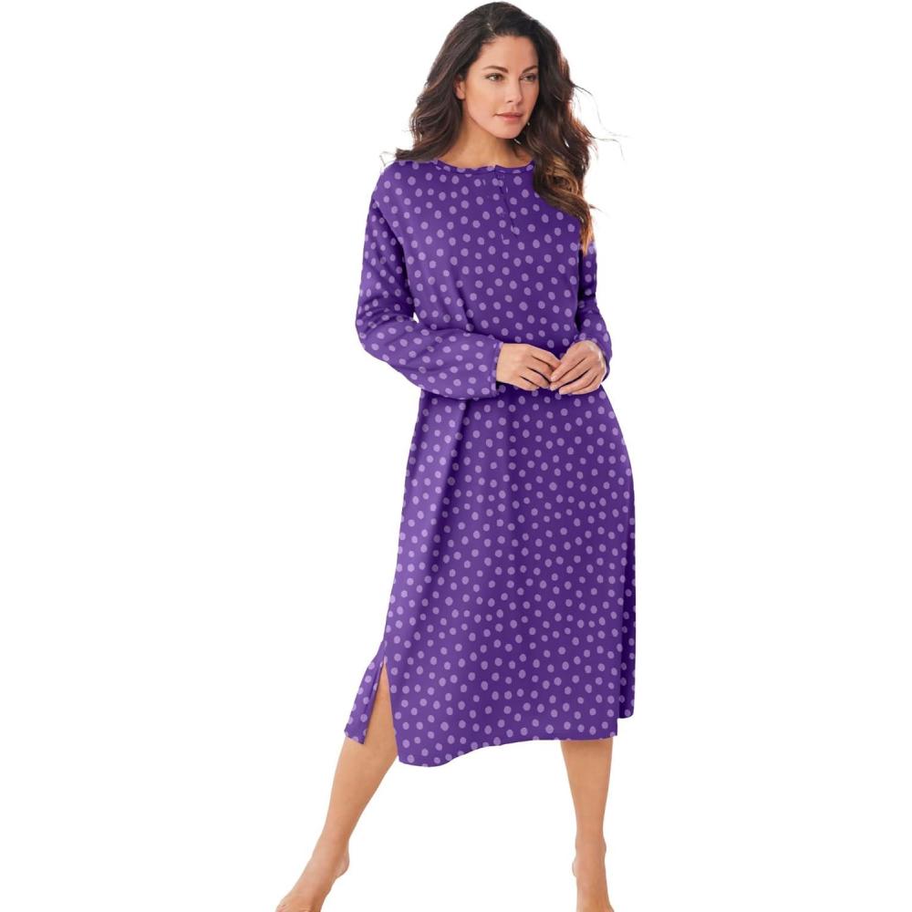 imageDreams ampamp Co Plus Size LongSleeve Henley Print SleepshirtPlum Burst Dot