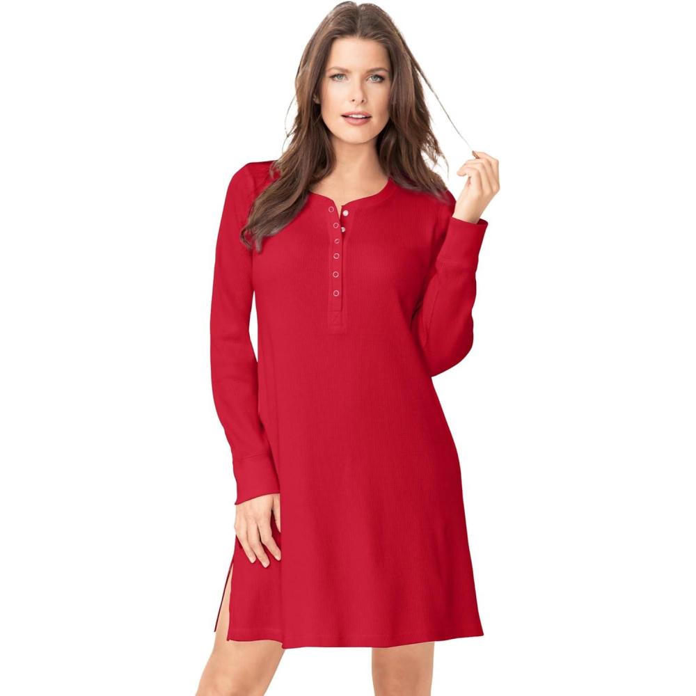 imageDreams ampamp Co Plus Size Thermal Henley SleepshirtClassic Red