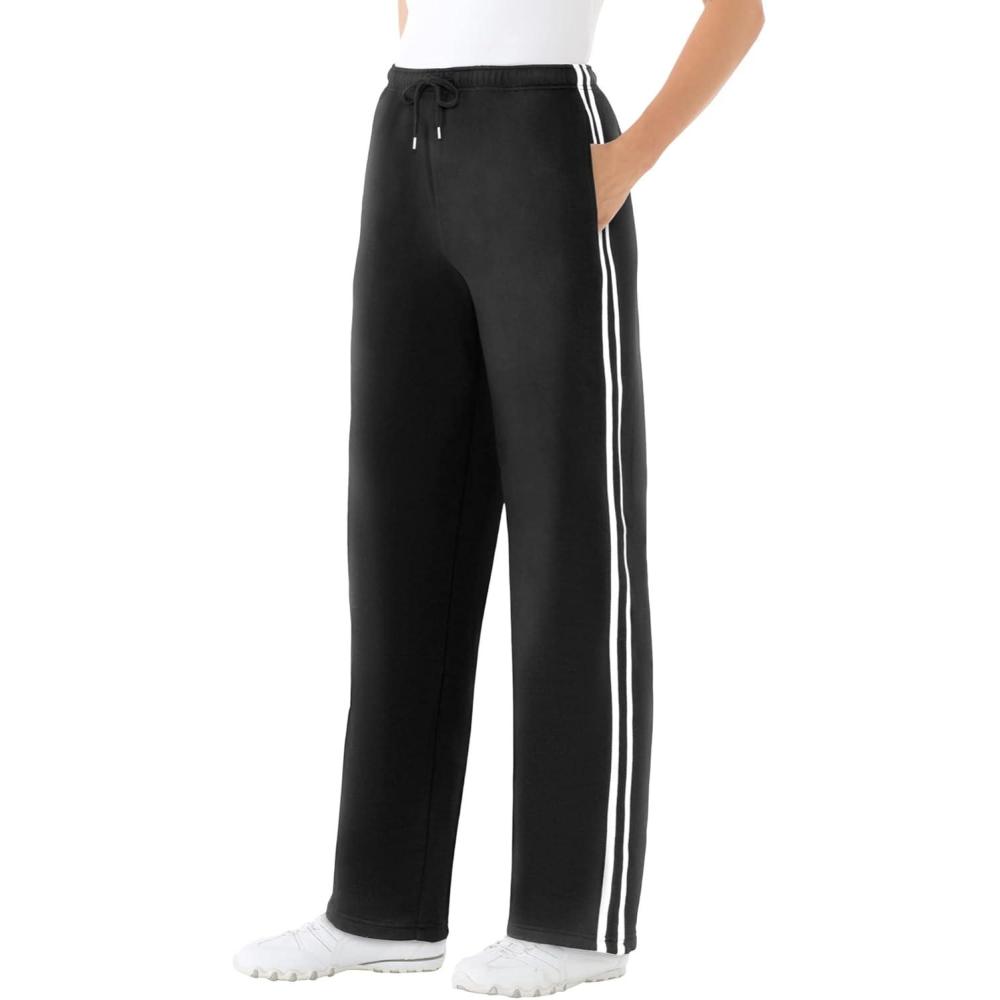 imageWoman Within Plus Size BetterFleece SideStripe PullOn SweatpantsBlack White