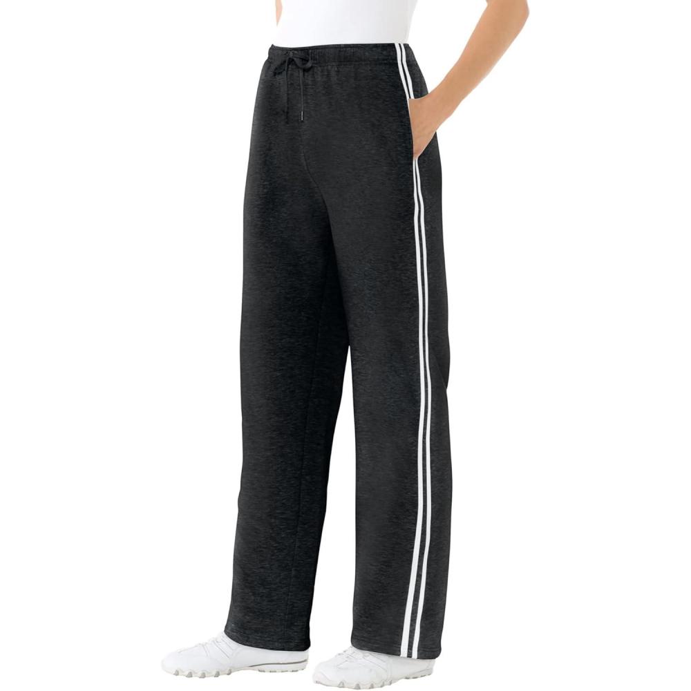 imageWoman Within Plus Size BetterFleece SideStripe PullOn SweatpantsHeather Charcoal White