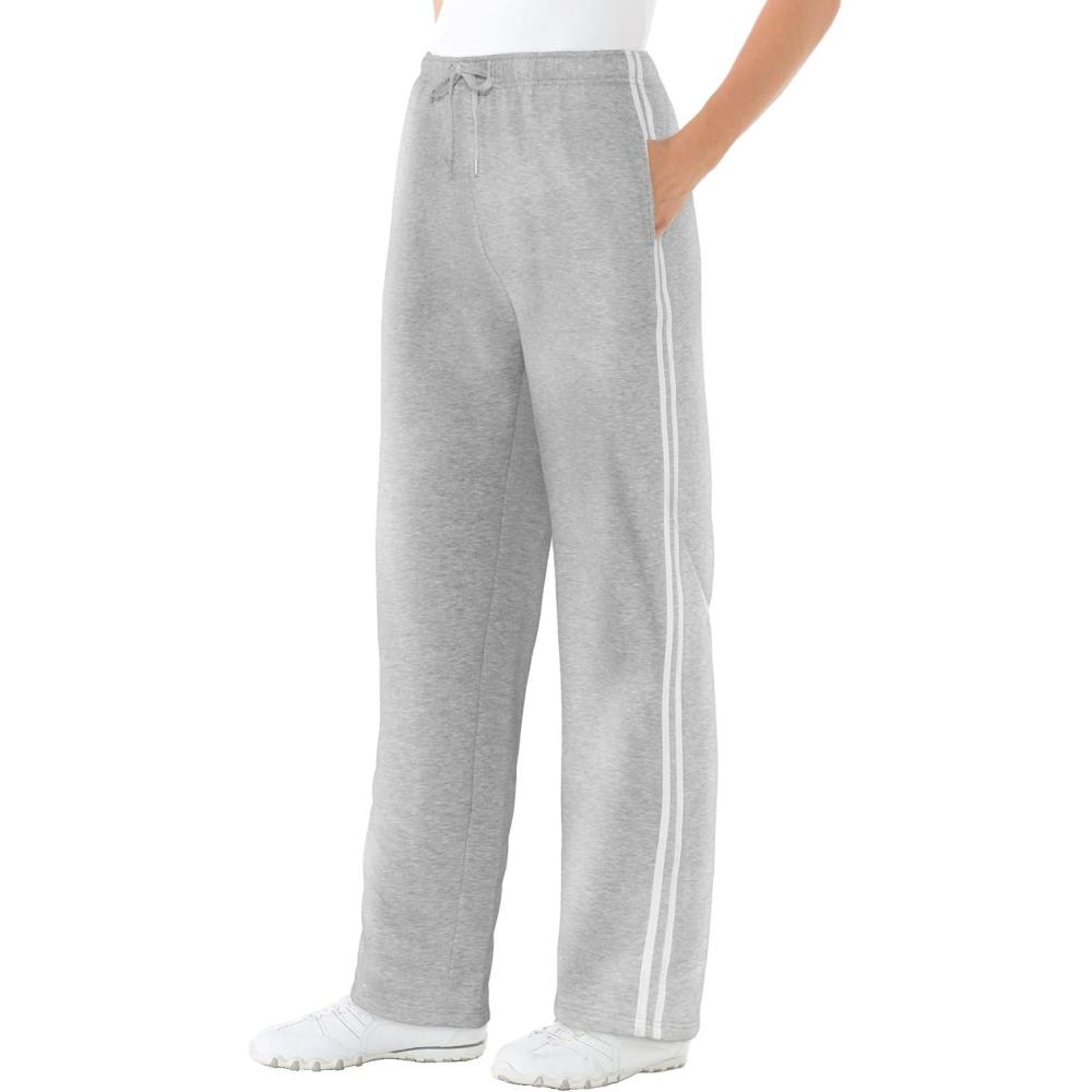 imageWoman Within Plus Size BetterFleece SideStripe PullOn SweatpantsHeather Grey White