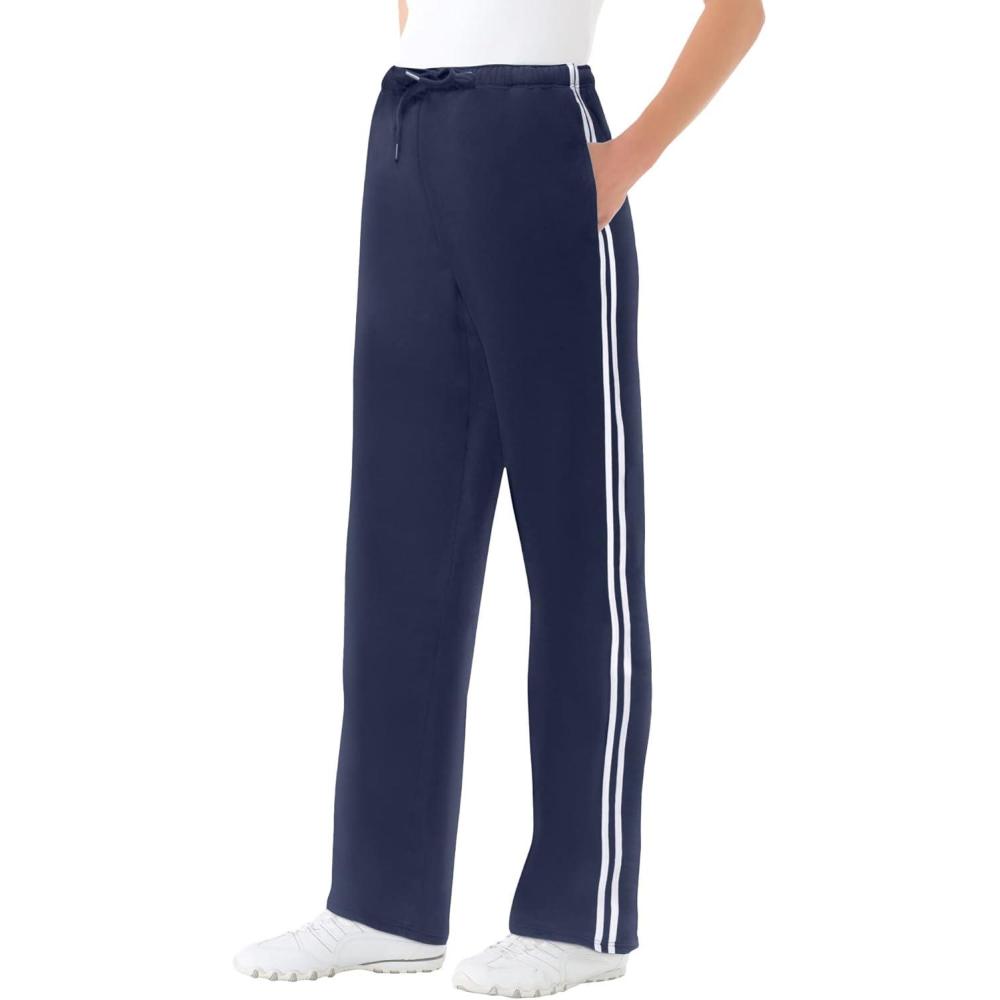 imageWoman Within Plus Size BetterFleece SideStripe PullOn SweatpantsNavy White