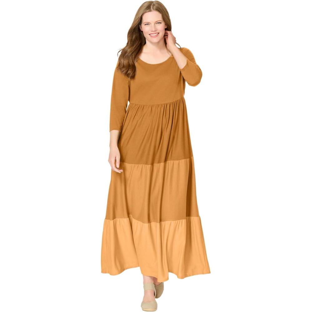 imageWoman Within Plus Size Colorblock Tiered DressHoney Glaze Colorblock