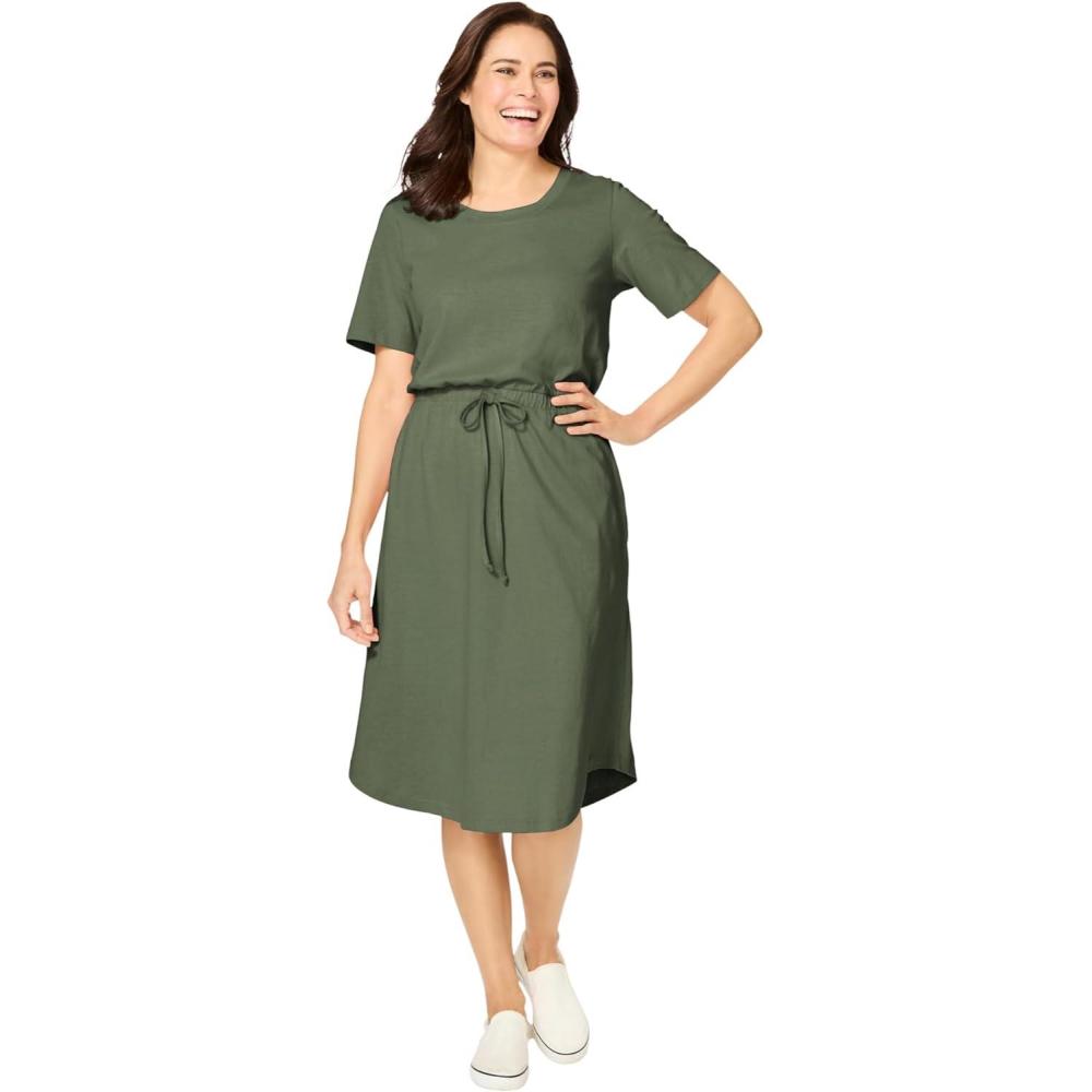 imageWoman Within Plus Size Curved Hem DressOlive Green