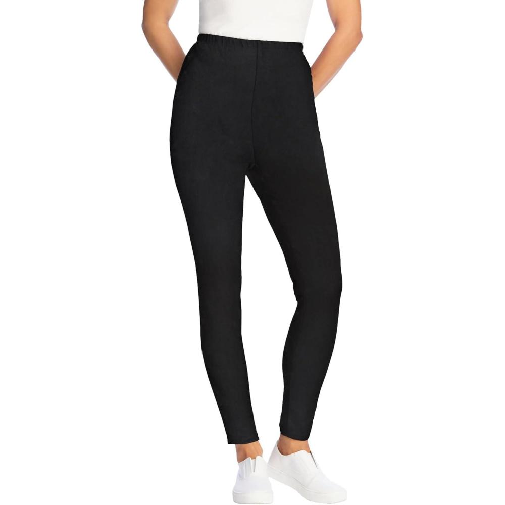 imageWoman Within Plus Size Petite Stretch Cotton Cozy LeggingBlack