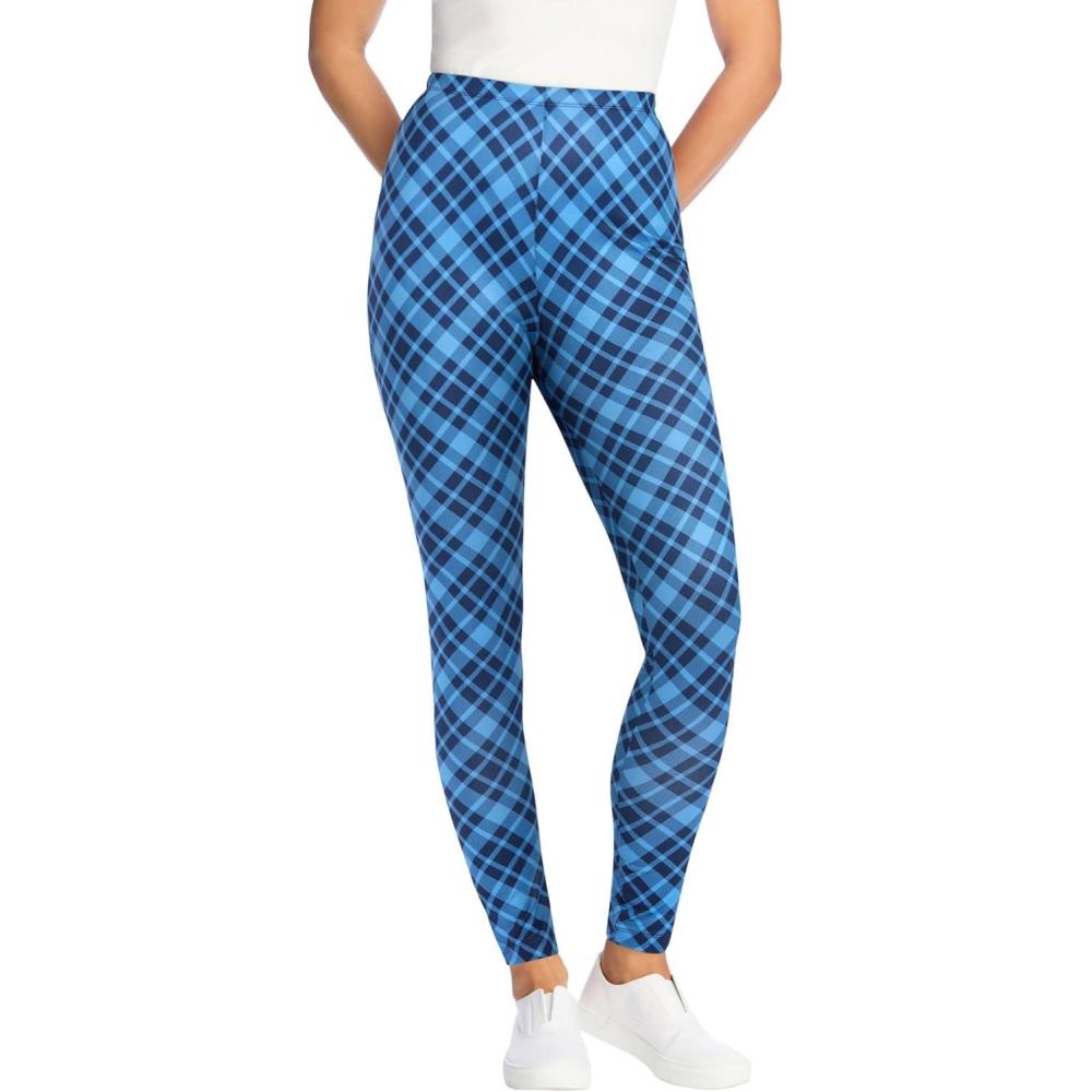imageWoman Within Plus Size Petite Stretch Cotton Cozy LeggingBlue Coast Bias Plaid