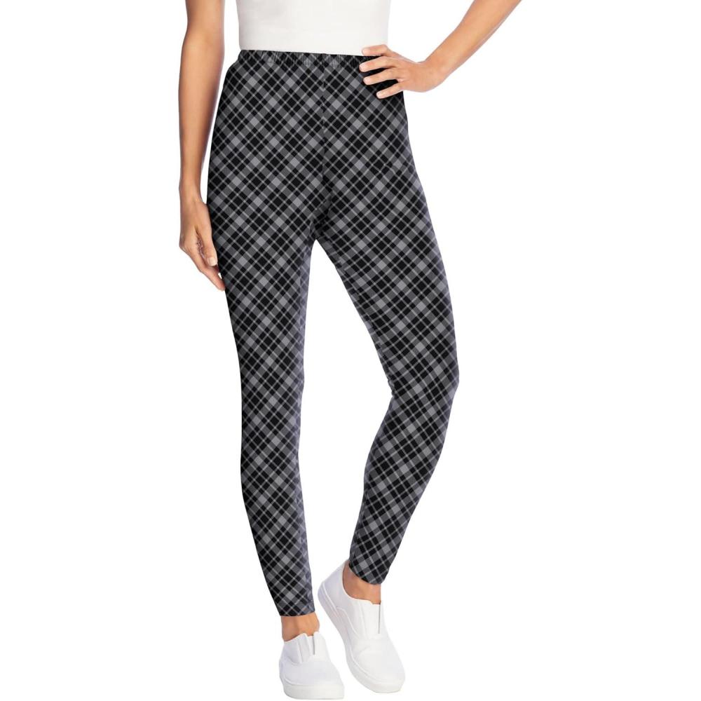 imageWoman Within Plus Size Petite Stretch Cotton Cozy LeggingGunmetal Bias Plaid