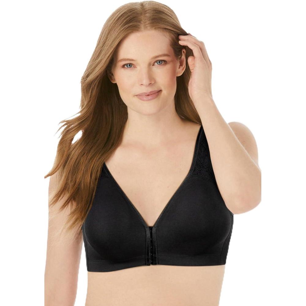 imageWomens Plus Size Cotton Comfort FrontClose NoWire BraBlack