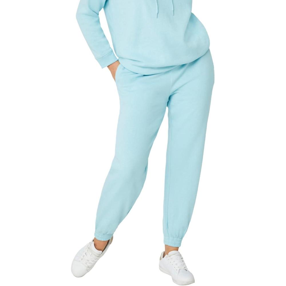 imageellos Plus Size Drawstring Waist Fleece SweatpantsAqua Sky
